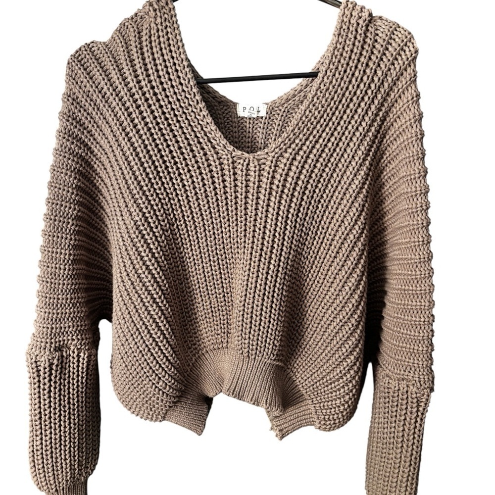 Cozy Cottagecore POL Taupe Oversized V-Neck Women’s Knit Sweater | Size S